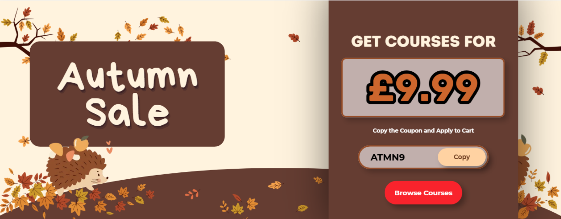Autumn Sale - get courses for £9.99 with coupon ATMN9